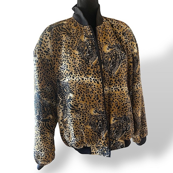 Vintage Marguerite Li 100% Silk Leopard Print Women's Bomber Jacket Size Large - Picture 4 of 12